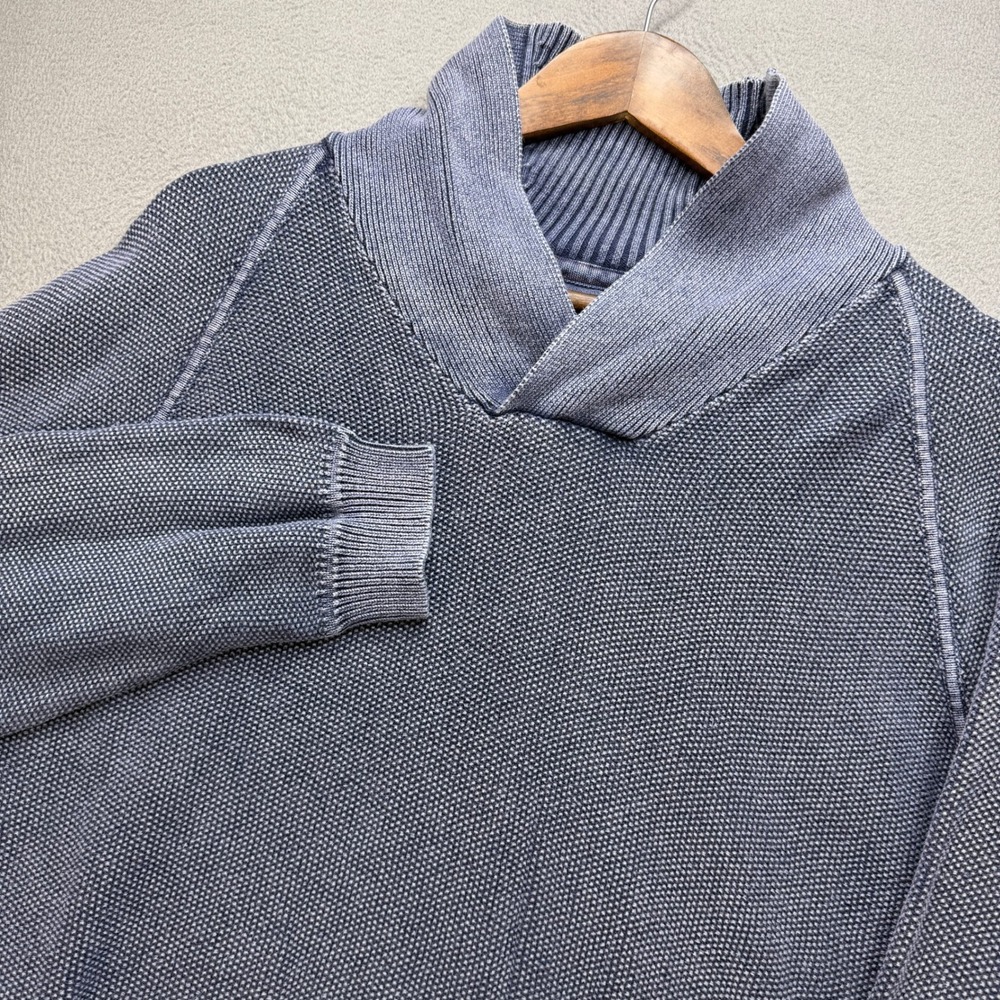 Tommy Bahama Relax Shawl Neck Sweater Mens XL Blue Cotton Knit Pullover Casual